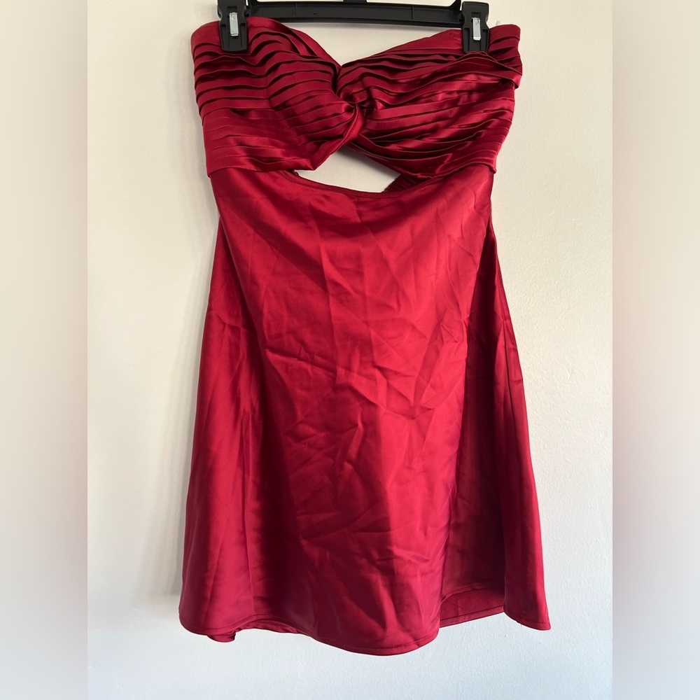 NWT Princess Polly Shellie Mini Dress Red US 10 / AU 14 Strapless Silky Formal